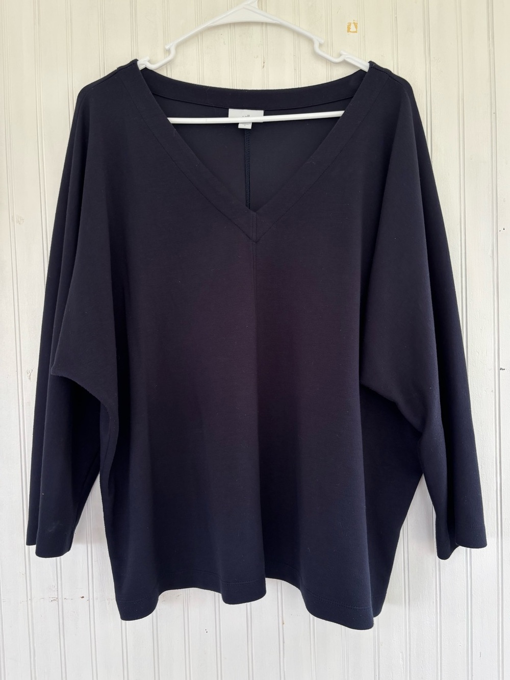 J.Jill Women's Navy Blue V Neck Wide Boxy Long Sleeve Top Size Large